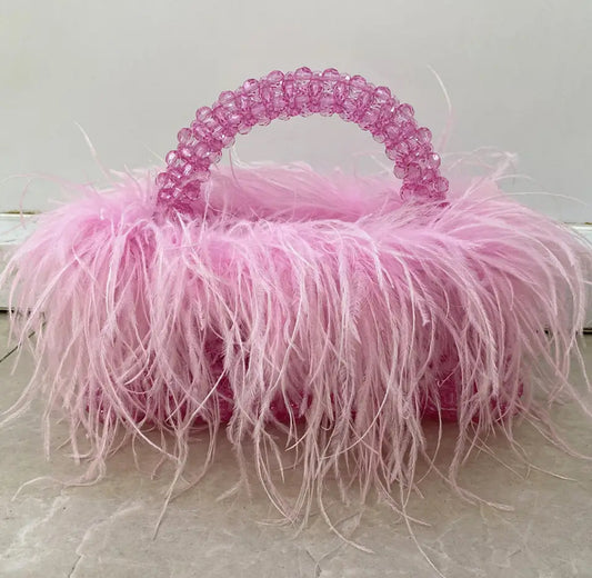 Bag beaded plumas rosinha