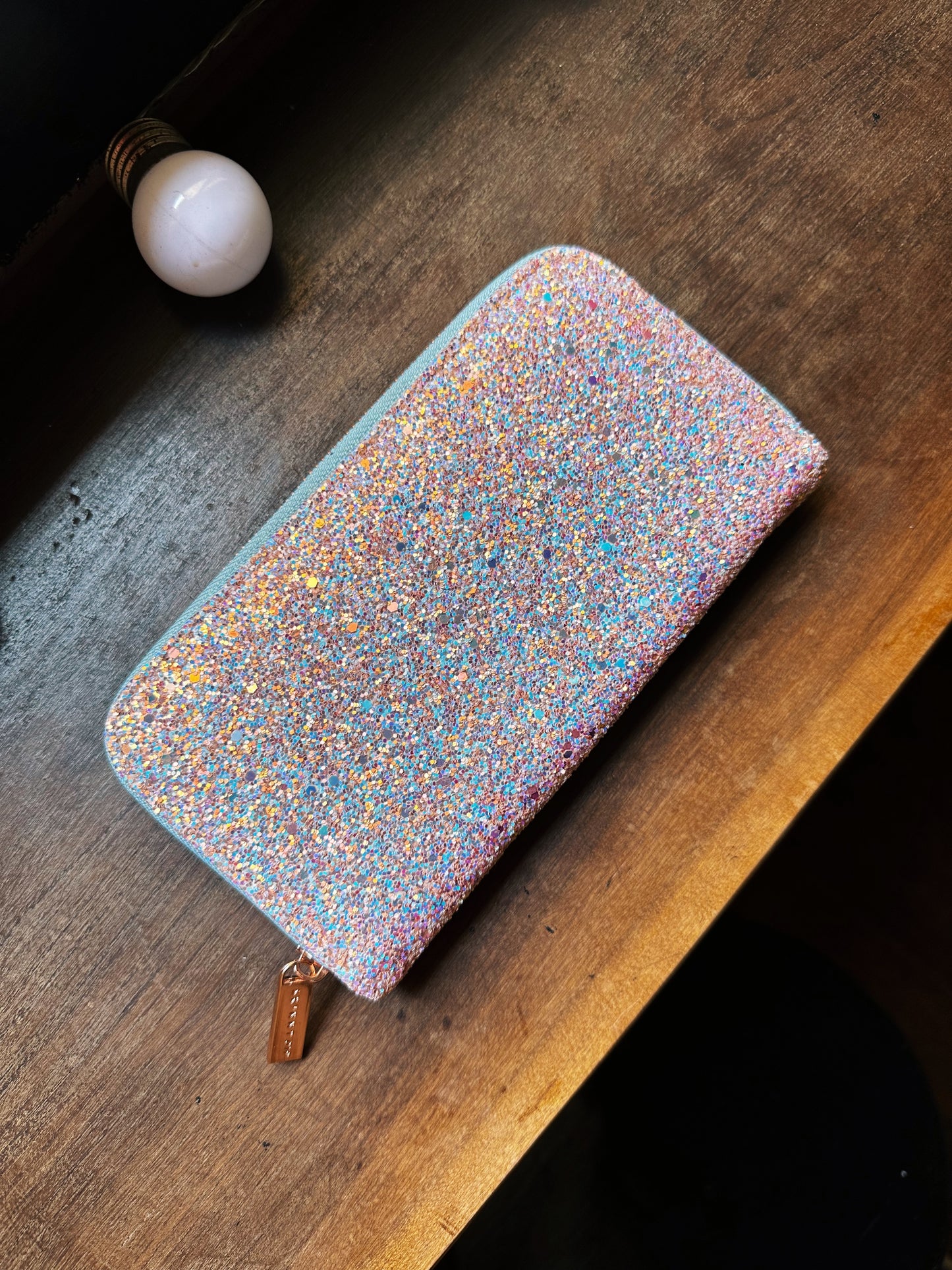 Carteira peach glitter